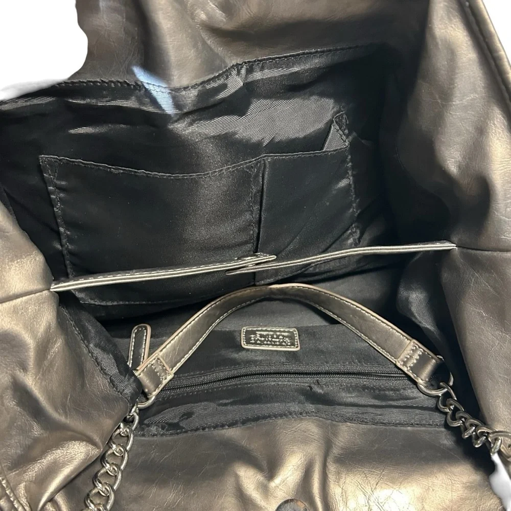 Charming Charlies Metalic Pewter Rouched Slouchy Soft Chain Detail Handles